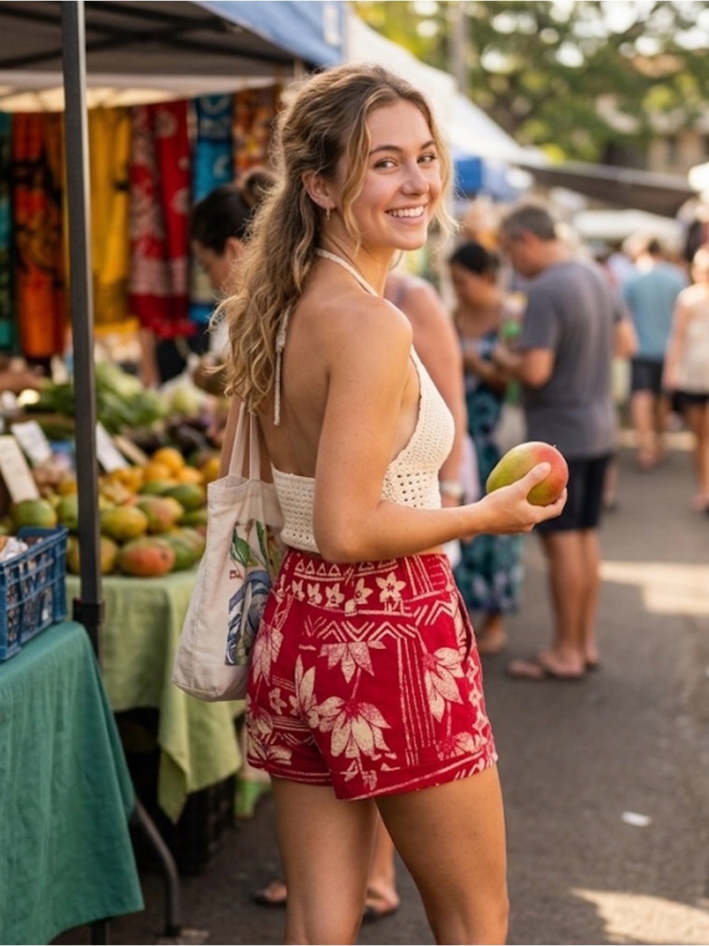 Free People Red Floral High-Rise Crochet-Trim Shorts